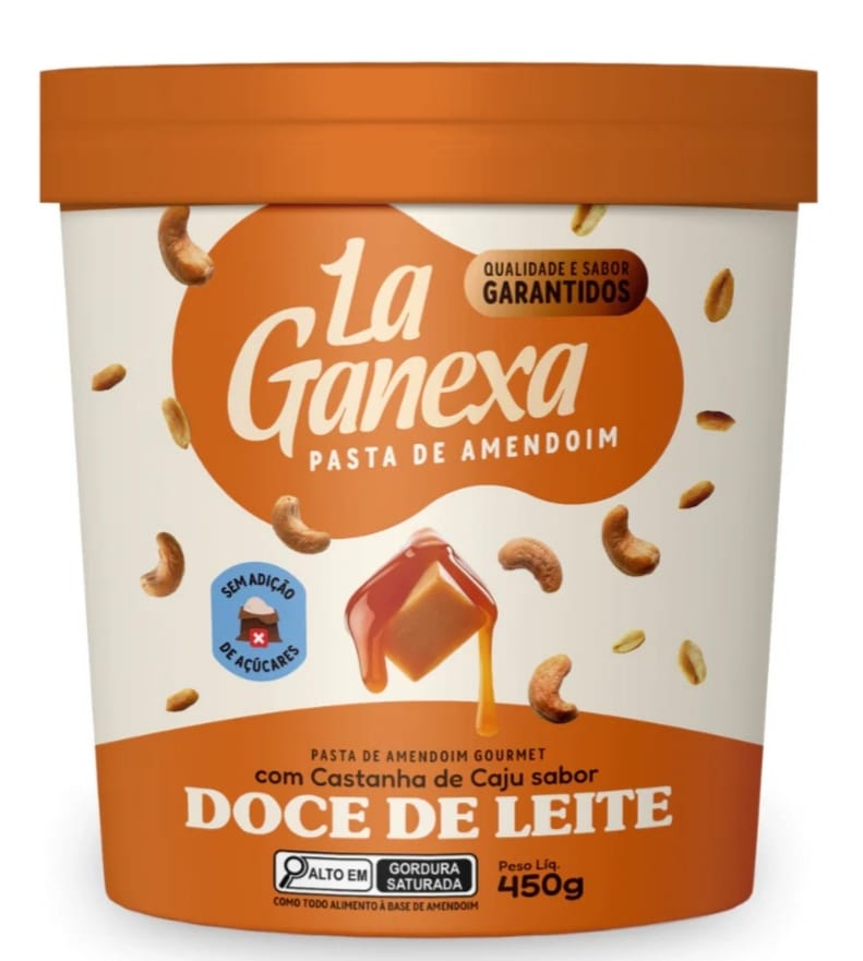 PASTA DE AMENDOIM SABOR DOCE DE LEITE COM CASTANHA DE CAJU - LA GANEXA 450 GRAMAS